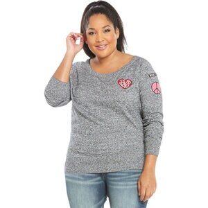 Torrid Marled Knit Patch Long Sleeves Pullover In Black Gray Size 2